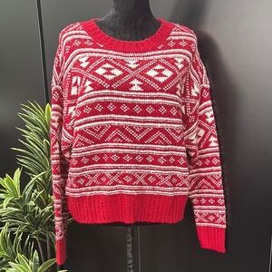 American Eagle Fairisle Snowdrift pullover,rib knit cuff/waist,boxy,winter